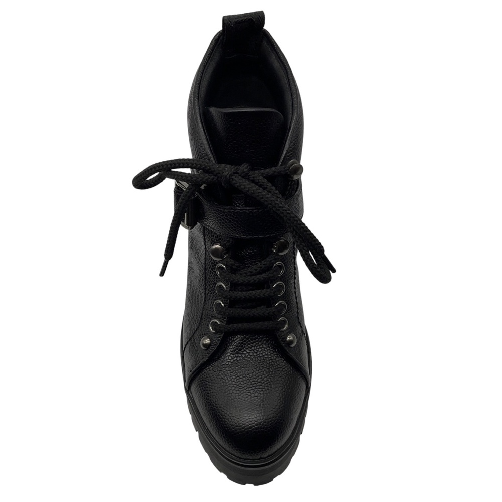 MIU MIU BLACK LACE UP GRAINED LEATHER HEELED BIKER ANKLE BOOTS - Picture 4 of 9